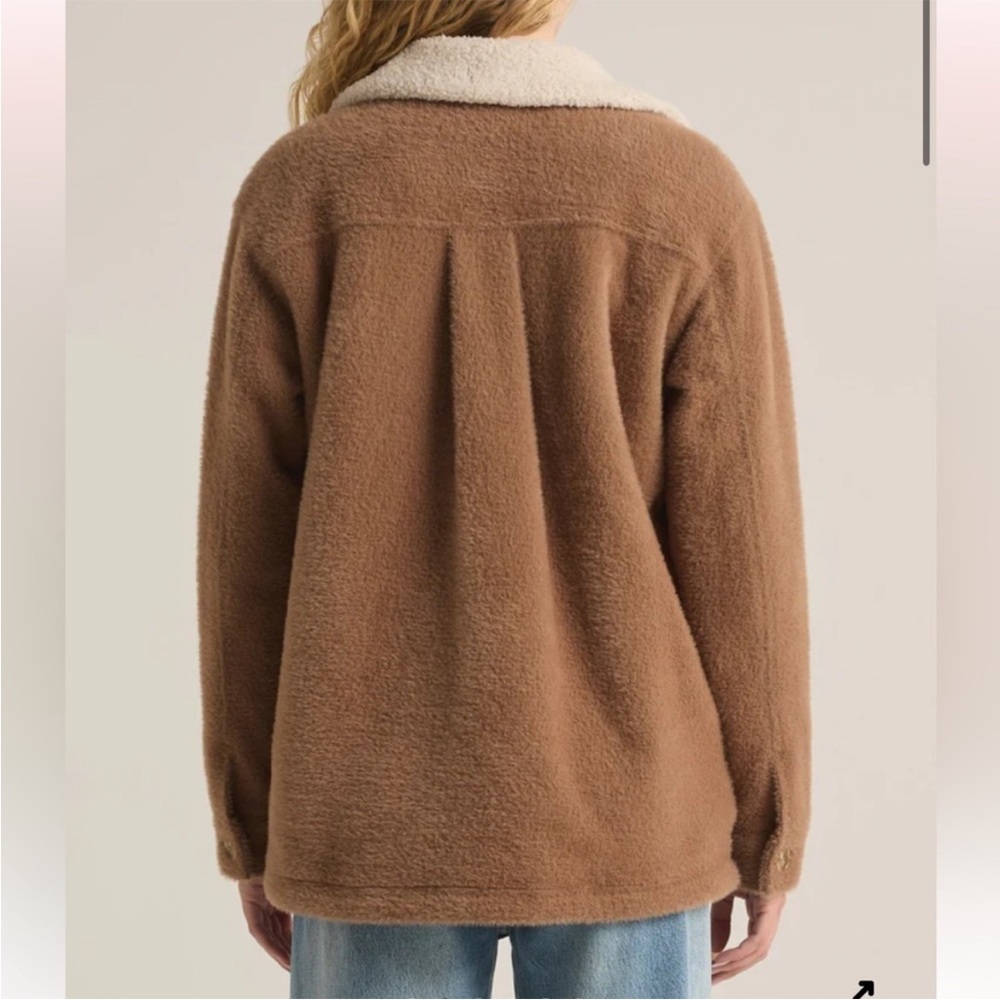 Z Supply Jordan Jacket Sweater Knit/Sherpa Campfire Tan/Brown/Cream XS - Picture 2 of 15